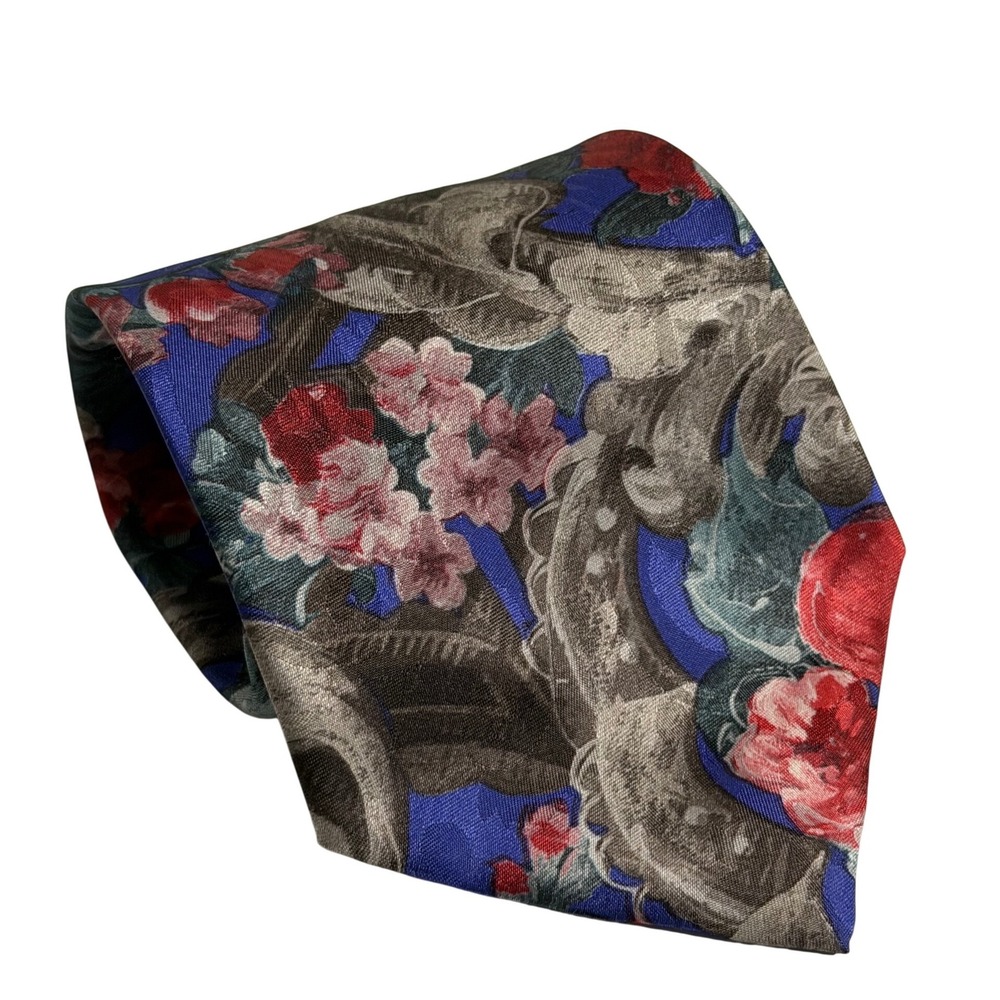 VTG Ketch Classics Tie Blue Floral Baroque Silk Blend Mens OS